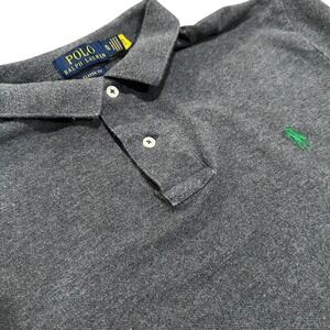 Polo Ralph Lauren Mens Classic Fit Gray‎ Polo Shirt Green Logo XL